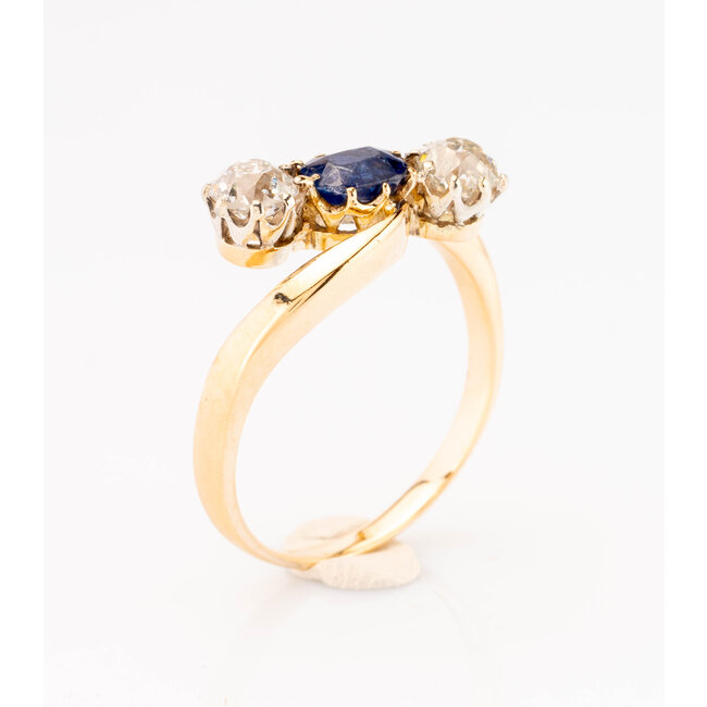 Occ 14k ring Saffier/2oldminecutDiam 3.4g mt16.75