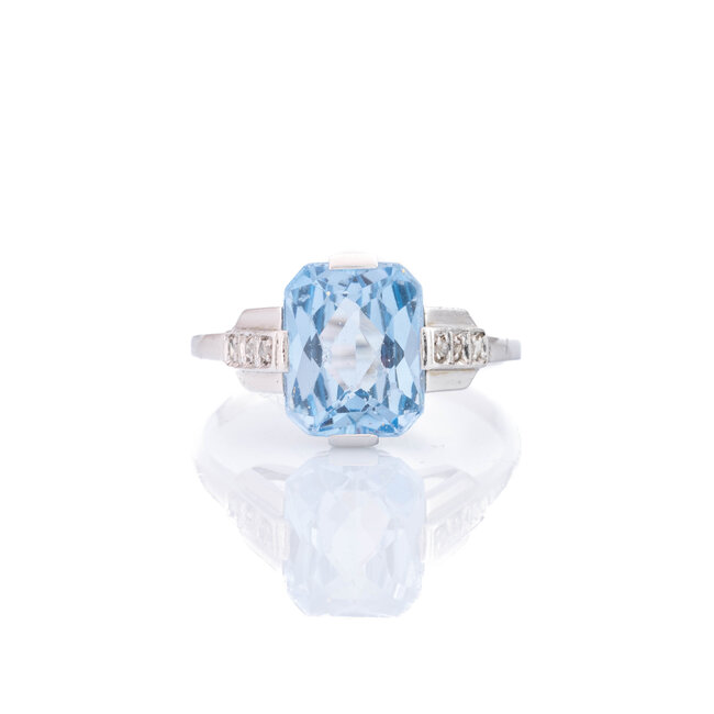 Occ 18k witgd ring Aqua/6xdiam 3.1gr mt17.75