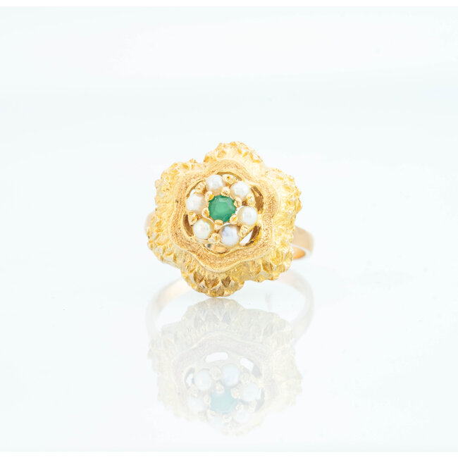 Occ 18k ring parel/smaragd 5.2g mt17.5