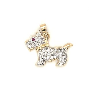 14k gouden bedel Schotse Terrier met Robijn en zirkonia