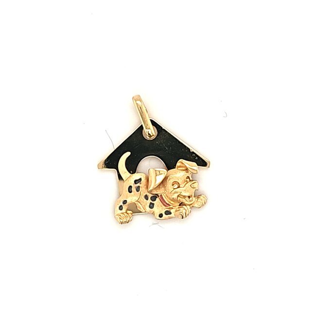 18k gouden hanger Hond in hok