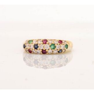 14k gouden  ring met Saffier/Robijn/smaragd en zirkonia