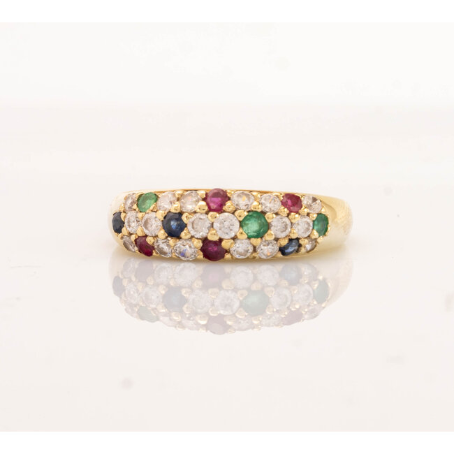 14k gouden ring met Saffier/robijn/smaragd en zirkonia