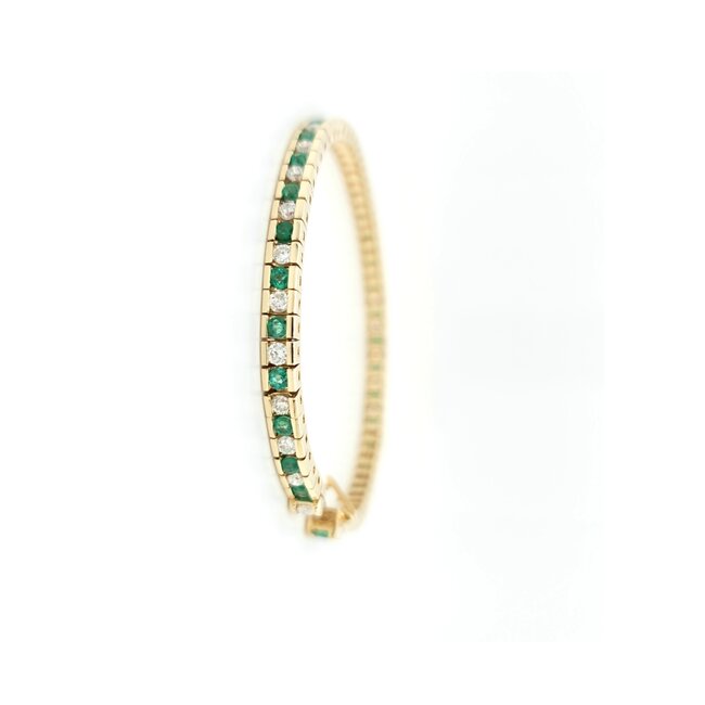 14k gouden armband gezet met Smaragd en briljant