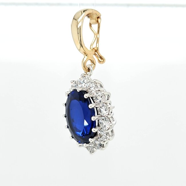 14k gouden  hanger met zirkonia blauw en wit