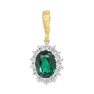 14k gouden hanger met groene en witte zirkonia