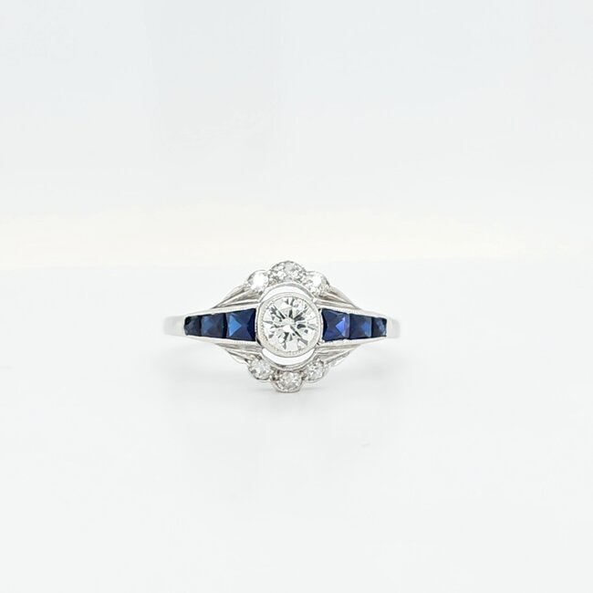 Occ 14k witgd ring saff/brilj 0.18ct mt 18.5