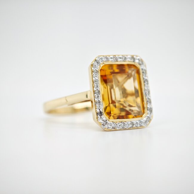 18k gouden ring met echt Citrien en briljanten