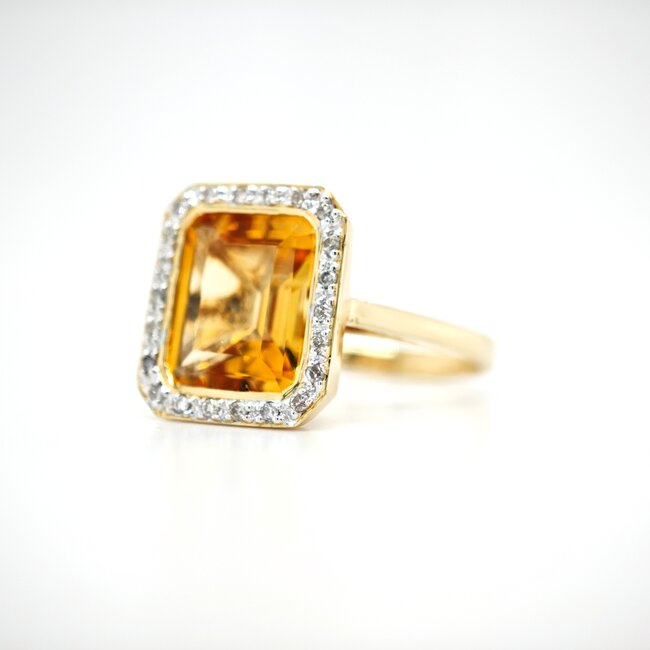 18k gouden ring met echt Citrien en briljanten