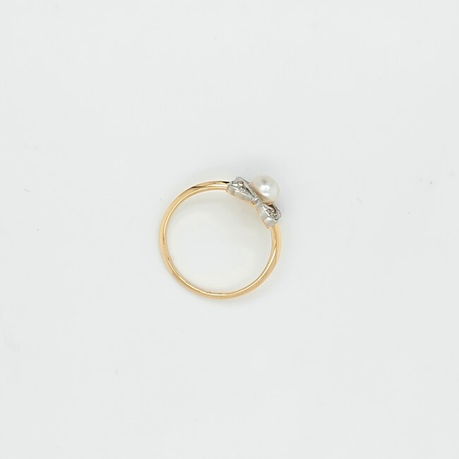 18k bicolor ring met parel en roosdiamant