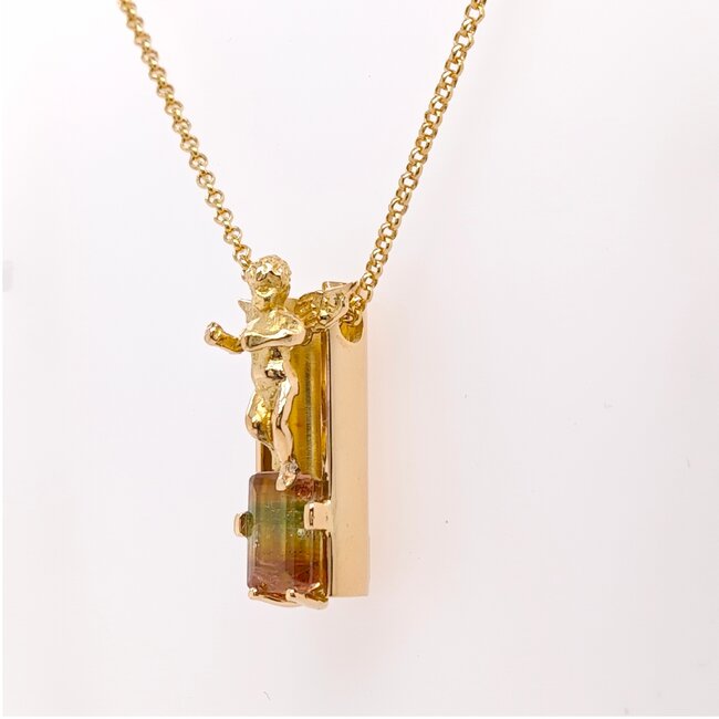 18k gouden collier en hanger gezet met tourmalijn