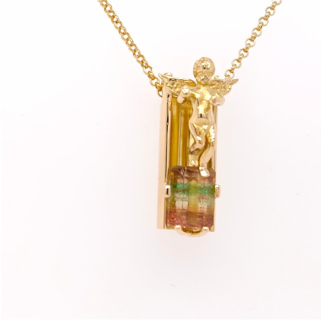 18k gouden collier en hanger gezet met tourmalijn