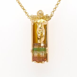 18k gouden  collier en hanger gezet met  tourmalijn