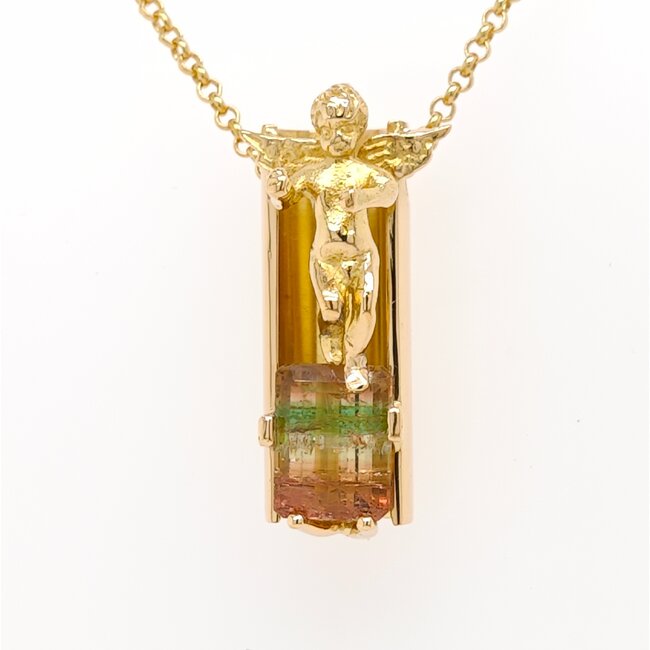 18k gouden collier en hanger gezet met tourmalijn