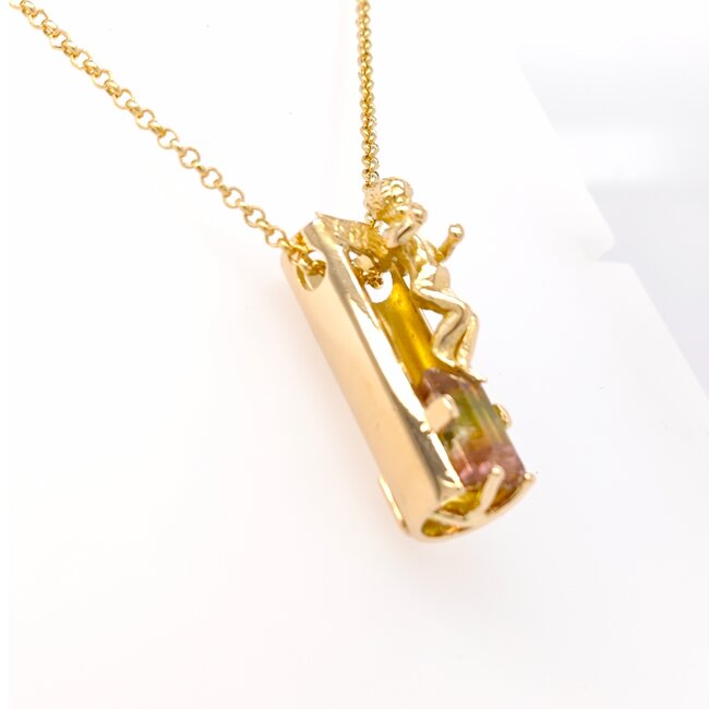 18k gouden collier en hanger gezet met tourmalijn