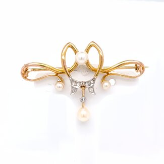 Occ 18k broche met 7parels/ roosdiam 4.4g