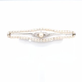 18k witgouden broche met parels en roosdiamant