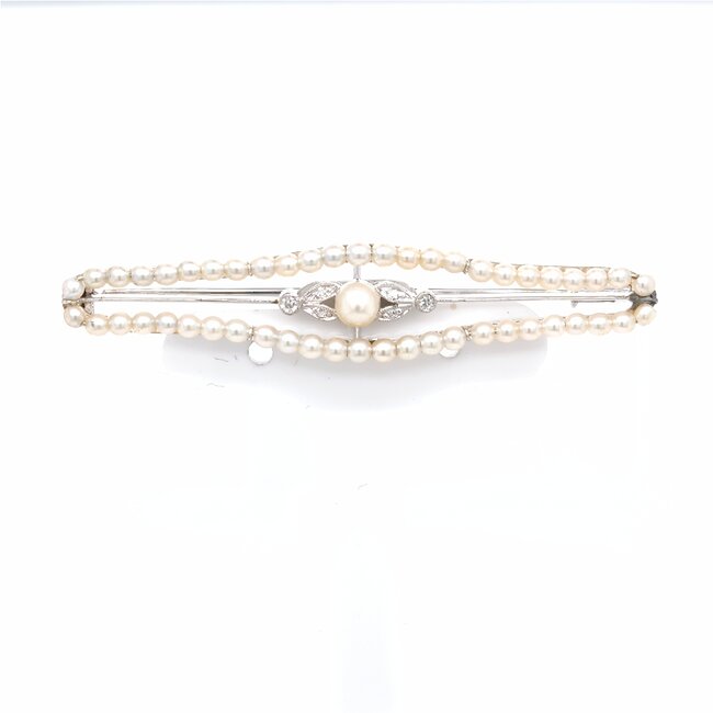 18k witgouden broche parels en roosdiamant