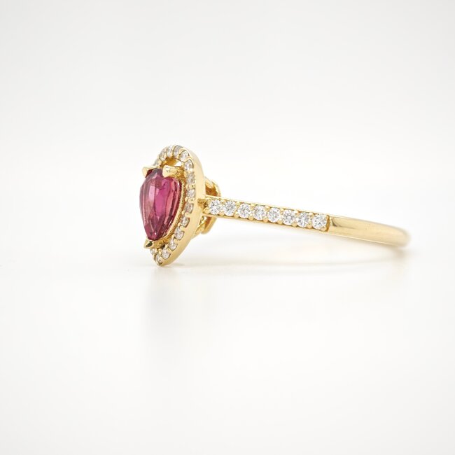 18k gouden ring met roze Spinel  en briljant