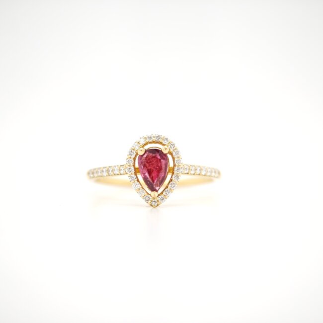 18k gouden ring met roze Spinel  en briljant