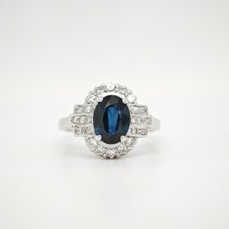 14k witgouden ring met Saffier en briljant