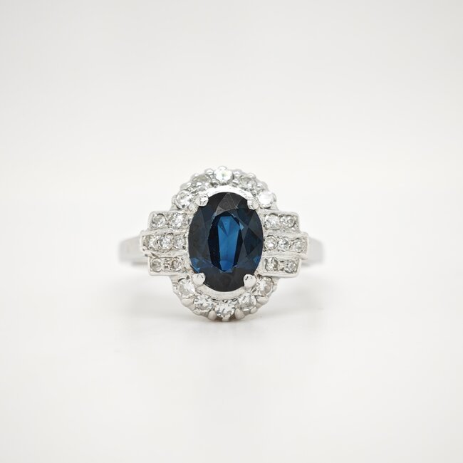 14k witgouden ring met Saffier en briljant