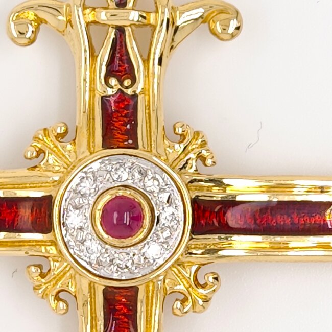 Occ 18k hang kruis Rob/brilj EmperialRubyCross 11.6g Fabergé