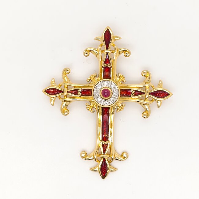Occ 18k hang kruis Rob/brilj EmperialRubyCross 11.6g Fabergé