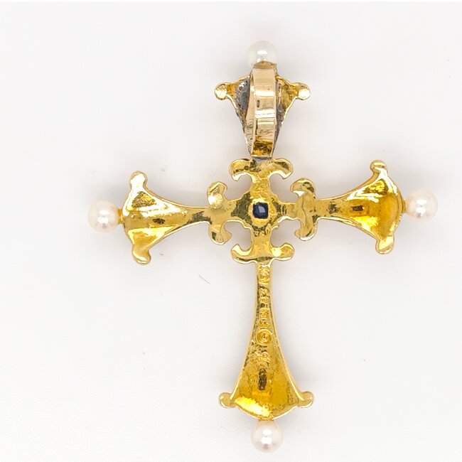 18k gouden hanger Het Saffieren Middernacht Kruis