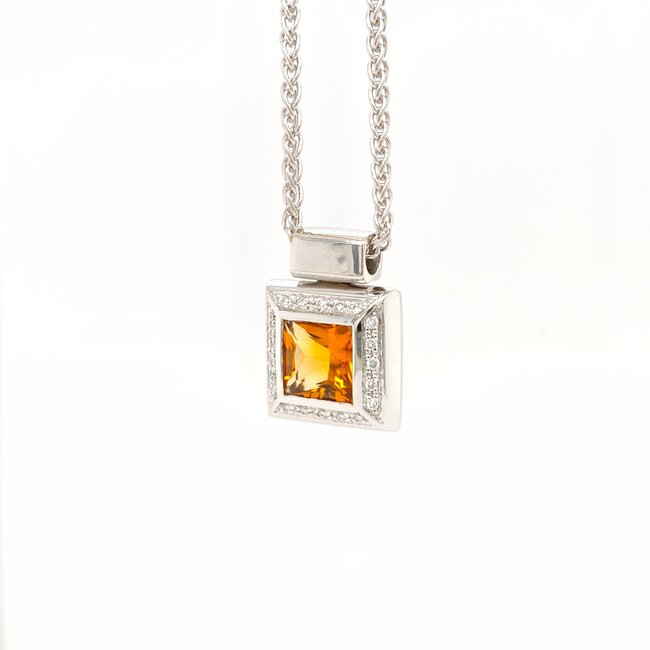 18k witgouden collier en hanger Citrienen briljant