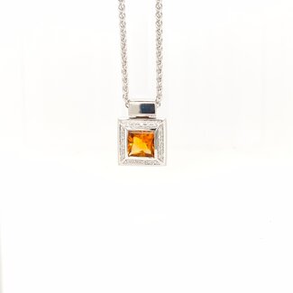 18k witgouden collier en hanger met Citrien en briljant