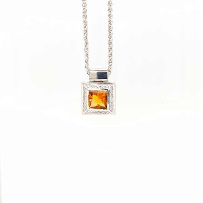 18k witgouden collier en hanger Citrienen briljant