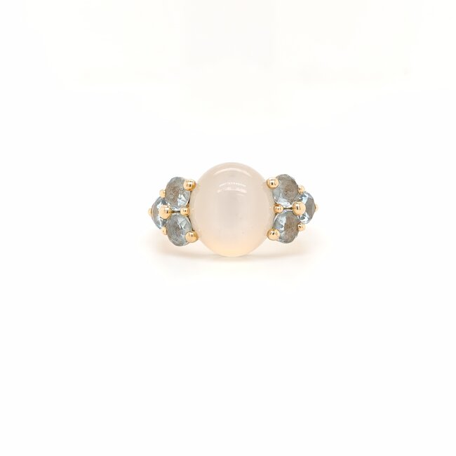 Occa 18k ring Pomellato Roxy maansteen/Aqua 10.2gr