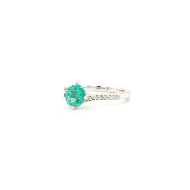 ROS  Jewel Design 14k witgd ring 0,18cBrilj/natSmaragd 3.7gr The Beautifull green 18