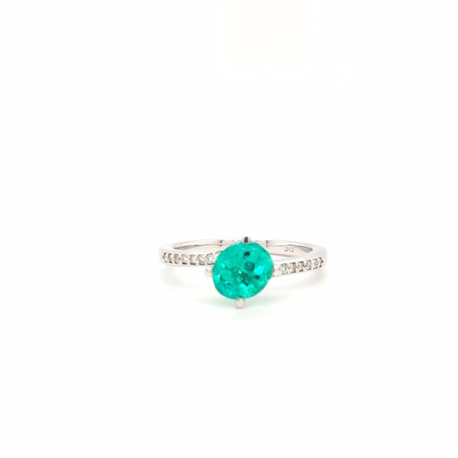 ROS  Jewel Design 14k witgd ring 0,18cBrilj/natSmaragd 3.7gr The Beautifull green 18