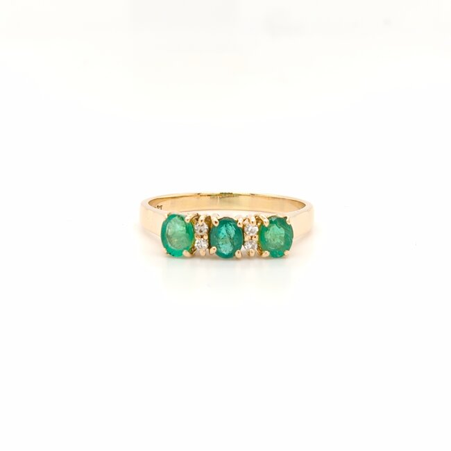 14k gouden ring met Smaragd en briljant