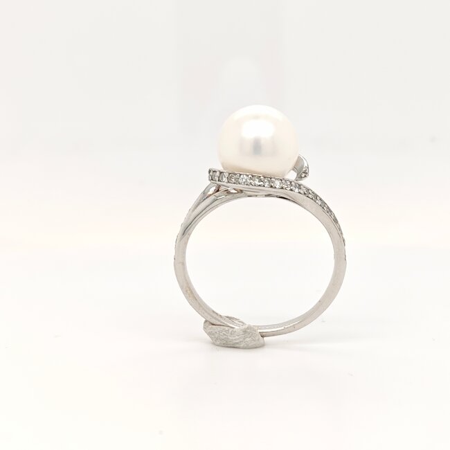 ROS  Jewel Design 14k witgouden ring met natuurlijke parel en briljant