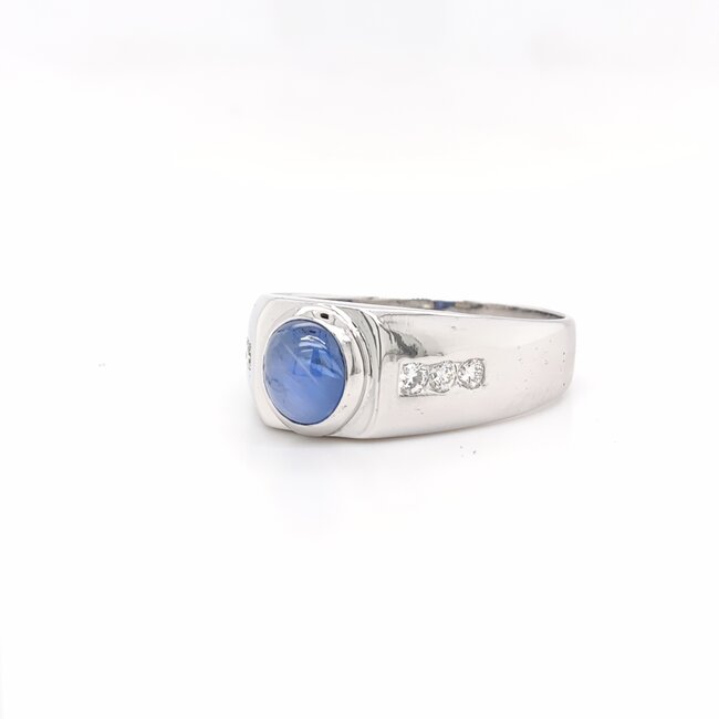 14k witgouden ring met Stersaffier en briljanten