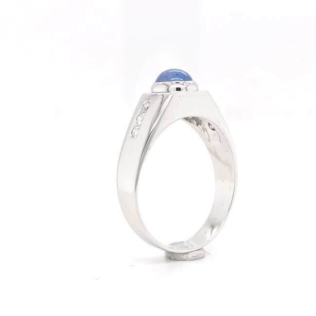 14k witgouden ring met Stersaffier en briljanten