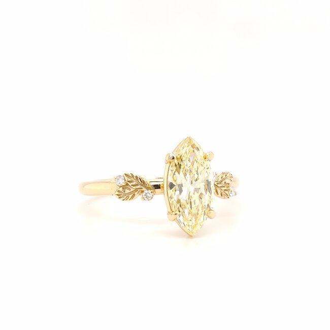 ROS  Jewel Design 14k gouden ring met een Fancy Yellow Marquis Diamond  en Briljantjes The Enlightening