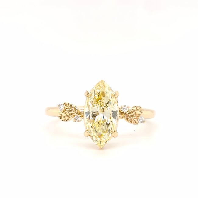 ROS  Jewel Design 14k gouden ring met een Fancy Yellow Marquis Diamond  en Briljantjes The Enlightening