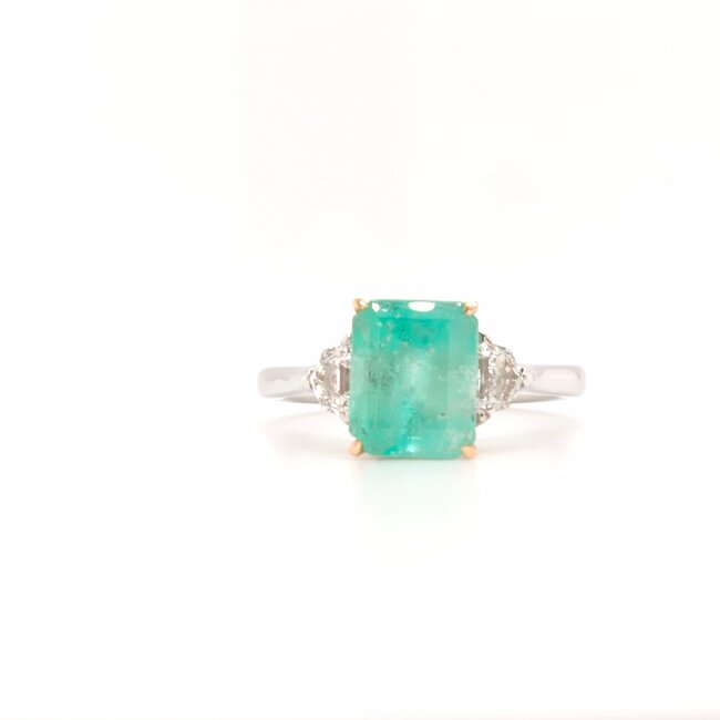 18k bicolor ring met Smaragd en Diamant