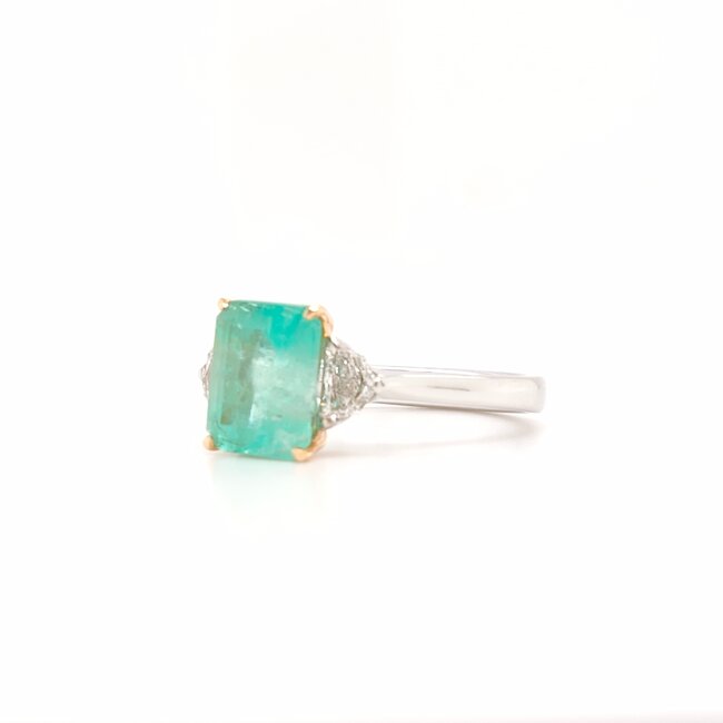 18k bicolor ring met Smaragd en Diamant