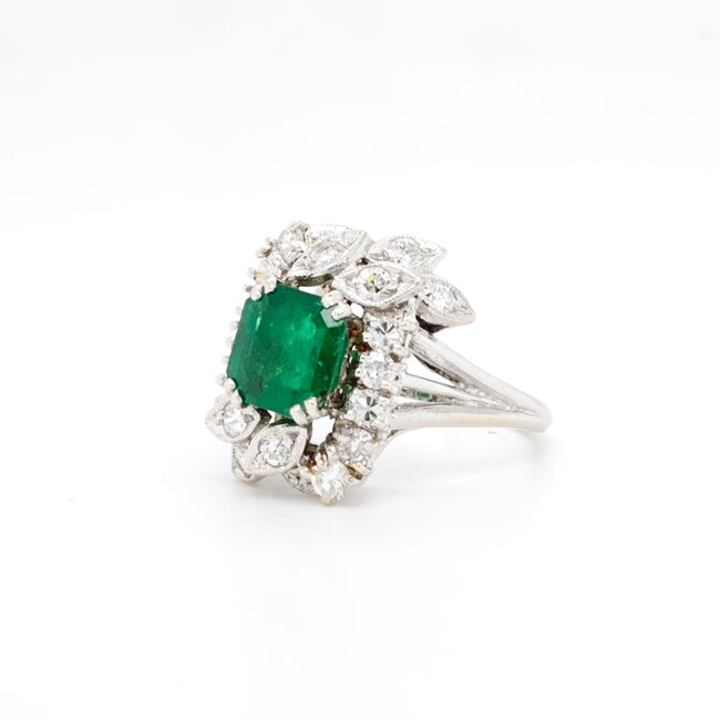 18k witgouden ring met Smaragd en  Briljanten