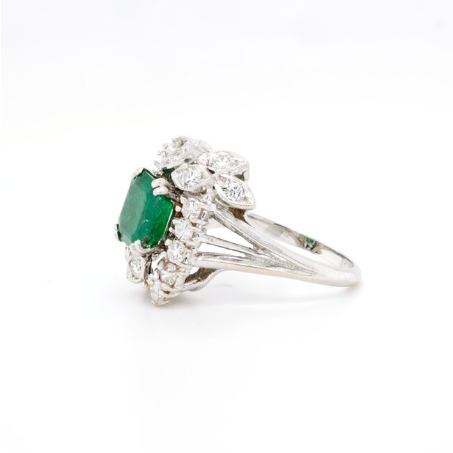 18k witgouden ring met Smaragd en  Briljanten