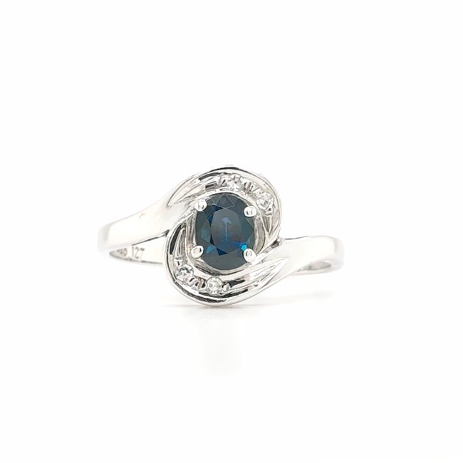 14k witgouden ring met Saffier en briljanten