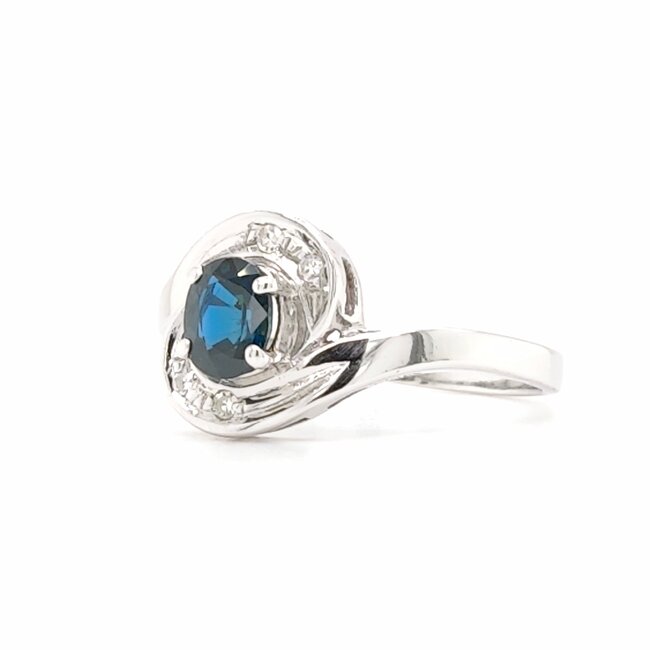 14k witgouden ring met Saffier en briljanten