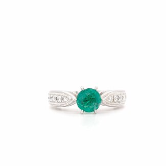 14k witgouden ring met een Smaragd en briljanten