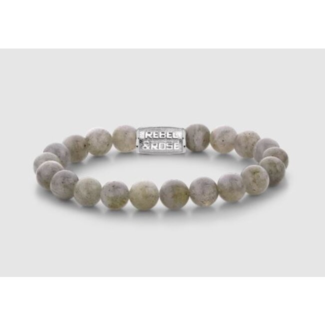 Rebel&Rose Labradorite Shield.  Unisex • Armband • Kralen • Grijs • 8mm. RR-80122