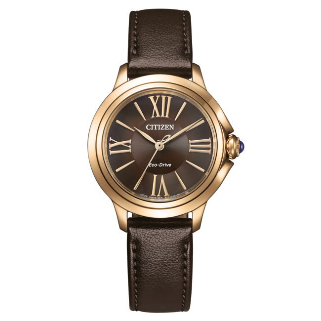 CITIZEN Dameshorloge. Bruine leren band. EM1163-09X